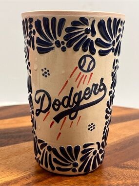Dodgers Ceramic Tumbler - Blue and Red Floral Design hand painted